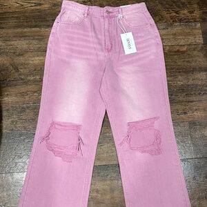 Zenana Distressed Wide Leg Jean